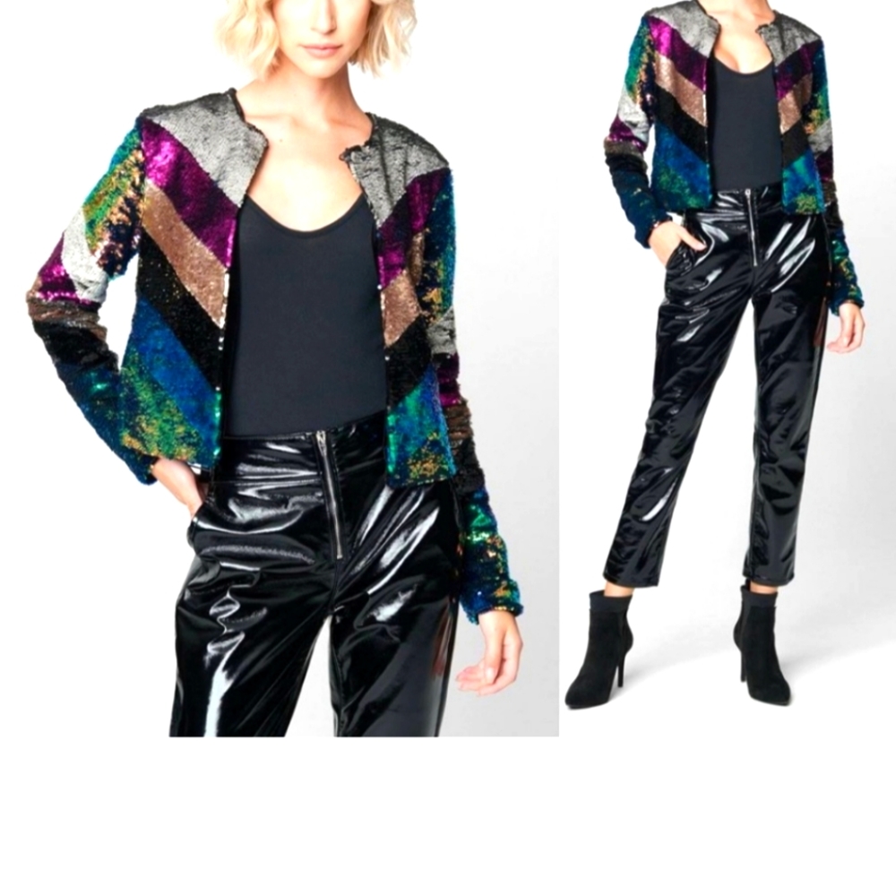 Blank NYC Multicolor Sequin Chevron Bomber Jacket